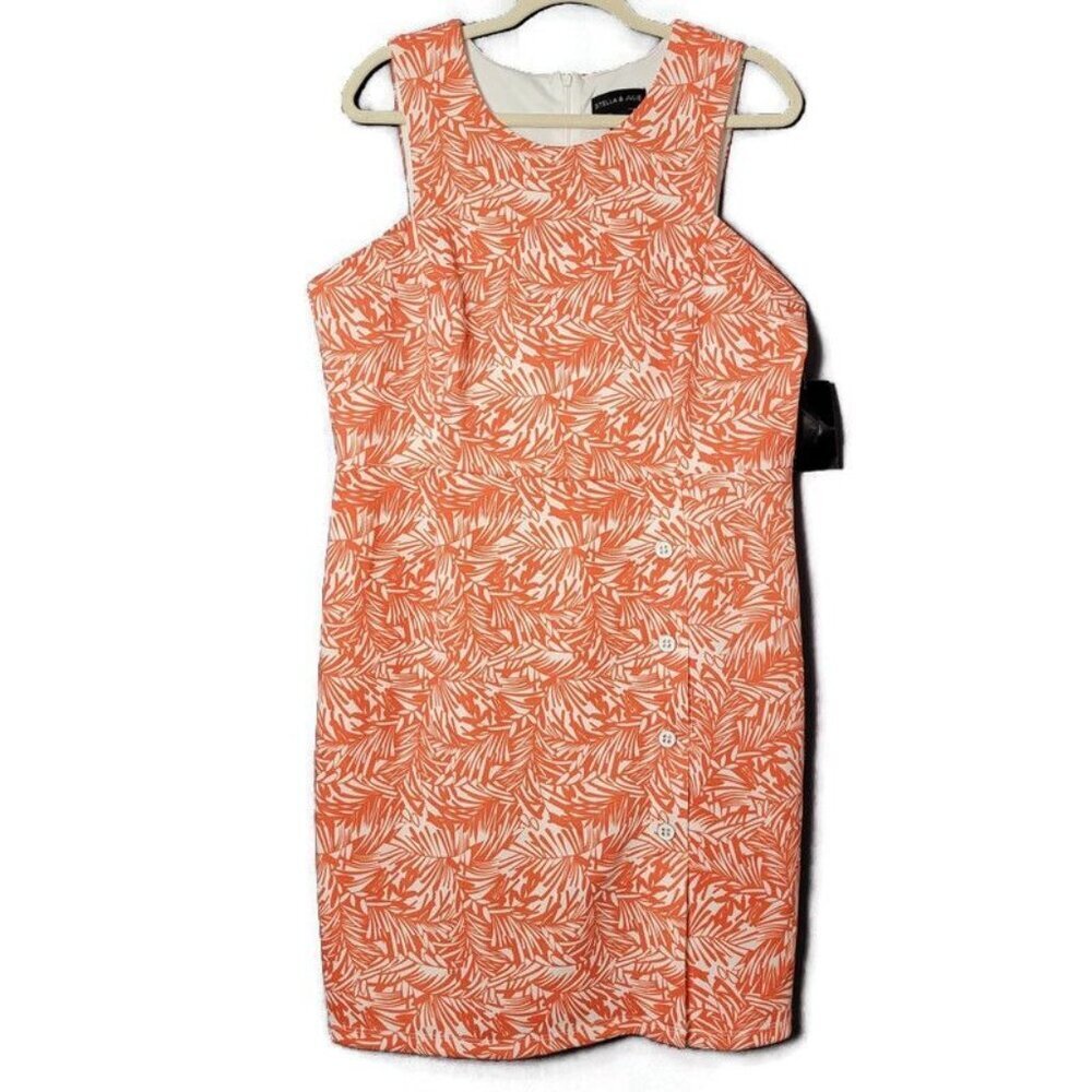 Stella & Julie Orange Botanical Palm Leaves Hawaiian Business Casual Dress 16W